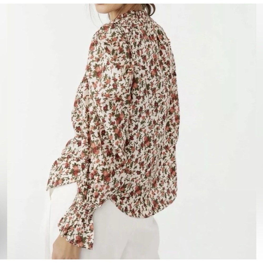 Free People Puff Sleeve Button Front Blouse Womens Medium Floral Cottagecore - Picture 3 of 14